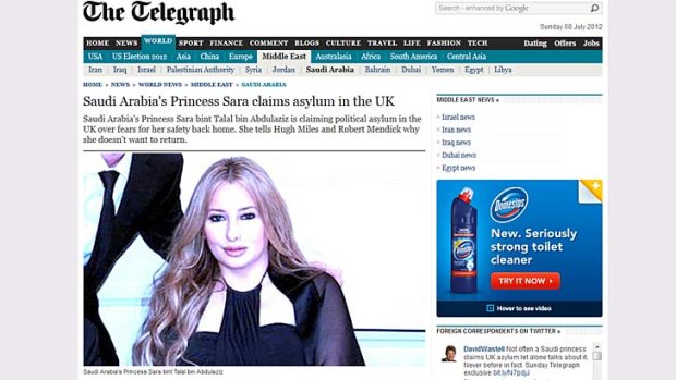 Seeking exile ... how London's The Daily Telegraph broke the story of Princess Sara bint Talal bin Abdulaziz.