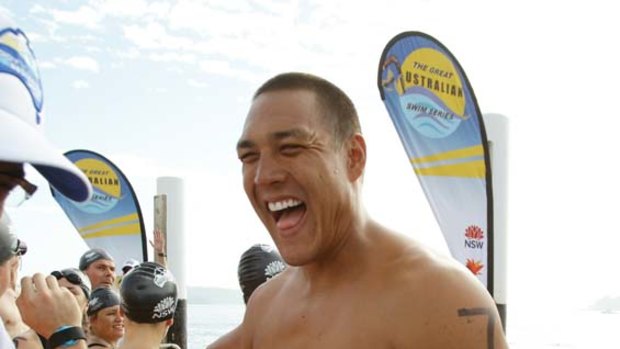 Geoff Huegill   before the   Body Science Great Australian Swim Series at  Sydney Harbour today.