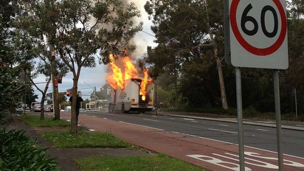 A truck fire closed Epping Road in Lane Cove on Monday.