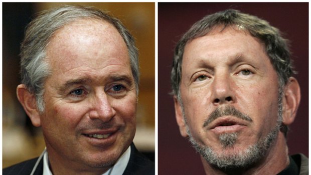Combination photo from file photo shows Blackstone Chief Executive Stephen Schwarzman (left) and Oracle Chief Executive Larry Ellison.