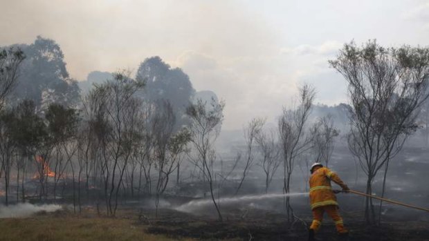 RFS units tackle a grass fire in western Sydney.