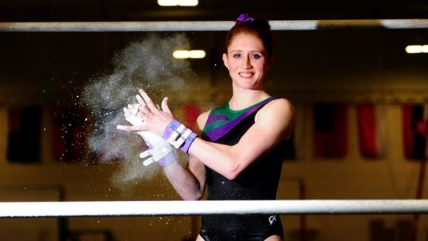 Gymnast Olivia Vivian during training at the AIS gymnastic centre before heading to the 2014 Glasgow Commonwealth Games.