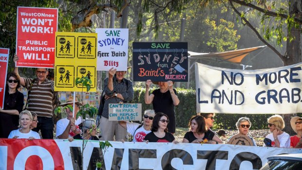 Residents in Sydney's inner west protest against the Westconnex road project. 