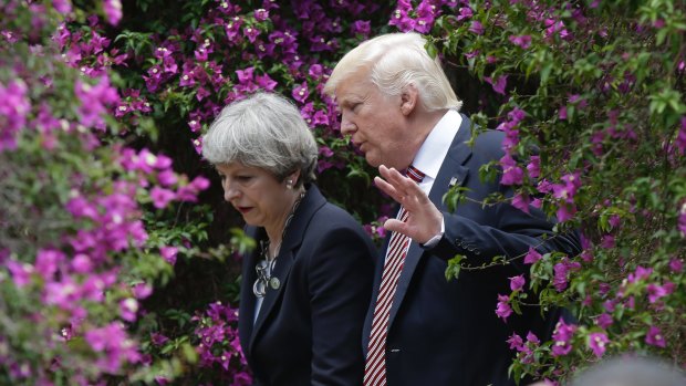 Donald Trump with Theresa May at a G7 summit in Taormina, Italy, in May.