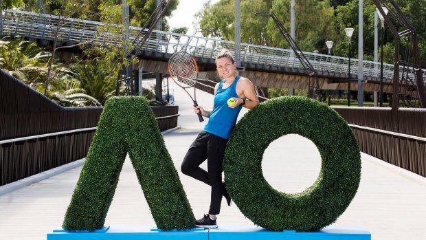 World No.4 tennis player Simona Halep poses for a photo at the Tanderrum Bridge, which is the new entry point of the Australian Open. 