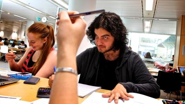 Lukas Sikes-Gerogiannis and peers prepare for their HSC chemistry exam.