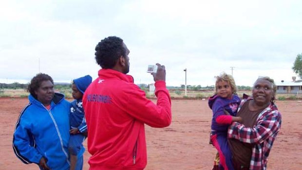 Demon Liam Jurrah at the home ground of the Yuendumu Magpies.