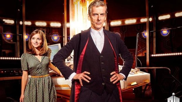 Peter Capaldi as Doctor Who, with Jenna Coleman.
