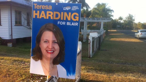 A campaign sign for Coalition candidate Teresa Harding.