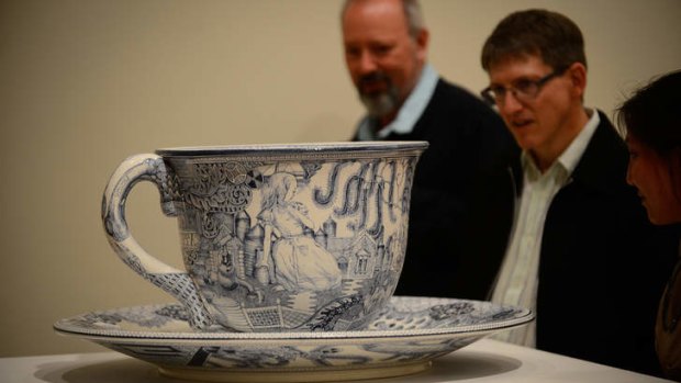 Stephen Bowers' <i>True blue (very large cup and saucer)</i>,  2010, at Geelong Art Gallery.