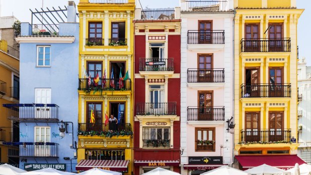 Colourful houses in the old town of Valencia.