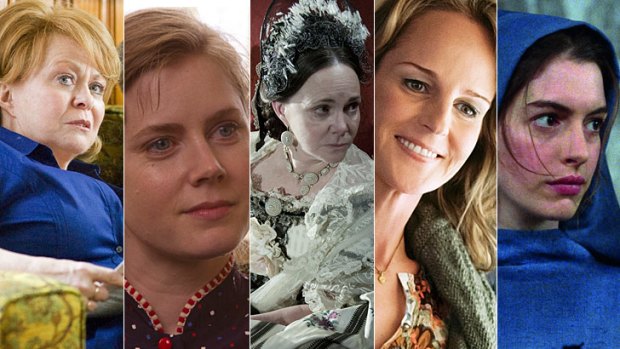 The nominees for best supporting actress: Jacki Weaver, Amy Adams, Sally Field, Helen Hunt and Anne Hathaway.