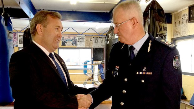 New police minister Jack Dempsey meets with police commissioner Bob Atkinson at the Fortitude Valley PCYC.