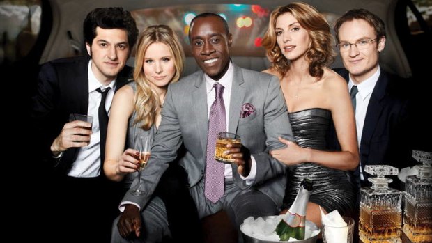 Lawson, far right, in <i>House of Lies</i>, with Don Cheadle, Kristen Bell and Ben Schwartz.