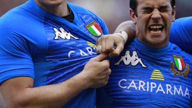 Gonzalo Canale of Italy reacts after the national anthem.