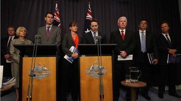 Home Affairs Minister Jason Clare and Minister for Sport Senator Kate Lundy speak to the media during a joint press conference with sporting code representatives.