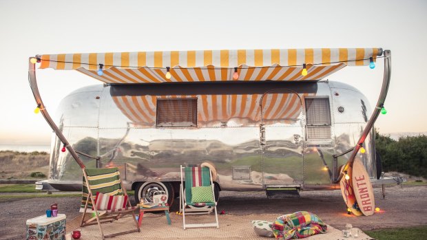 A Happy Glamper caravan set up at the Mornington Peninsula.
