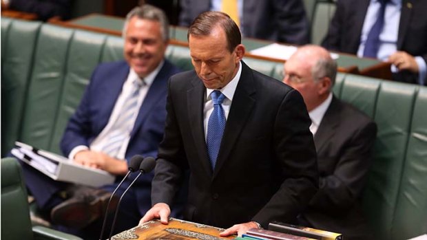 Prime Minister Tony Abbott during question time in Parliament House in Canberra on Monday.