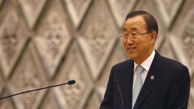 Historic day ... Ban Ki-moon addresses parliament.