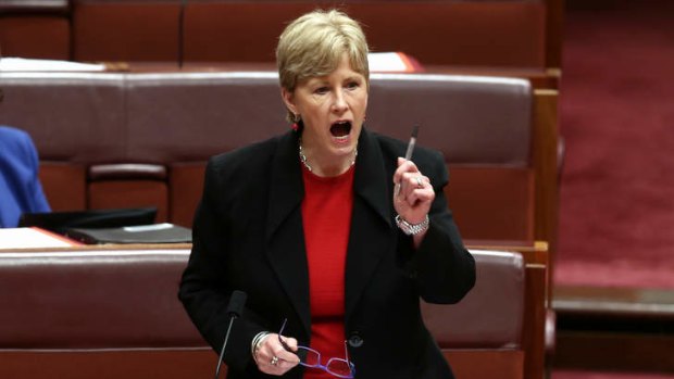 Greens leader Senator Christine Milne speaks on the carbon tax repeal bill in the Senate on Wednesday.
