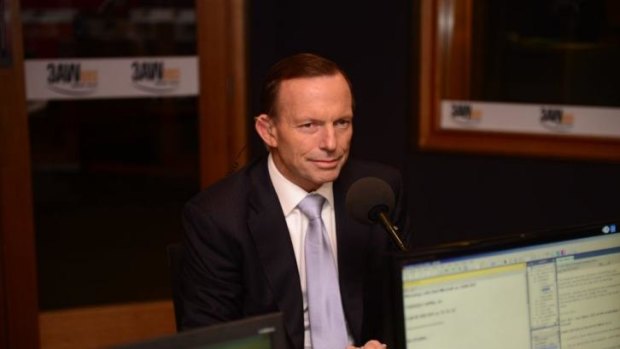 Tough sell: Prime Minister Tony Abbott speaking to Neil Mitchell on Fairfax radio in Melbourne.