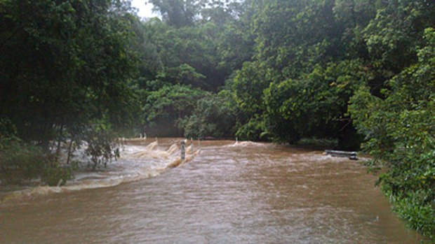 A flooded Cedar Creek, near Samford, this morning, in a photo taken by a brisbanetimes.com.au reader.