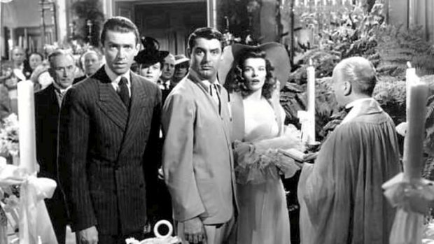 Jimmy Stewart, Cary Grant and Katharine Hepburn in <i>The Philadelphia Story</i>.