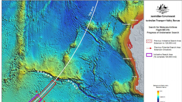 The purple area marks the remaining search location for MH370.