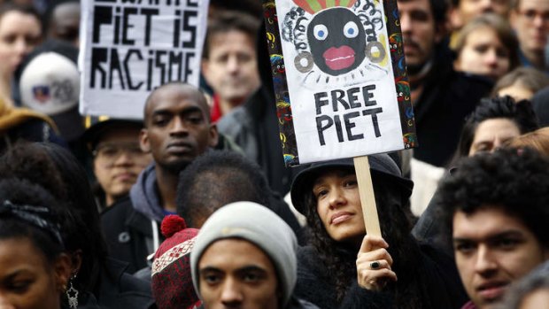 Demonstrators protest against against Zwarte Piet (Black Pete) in Amsterdam.