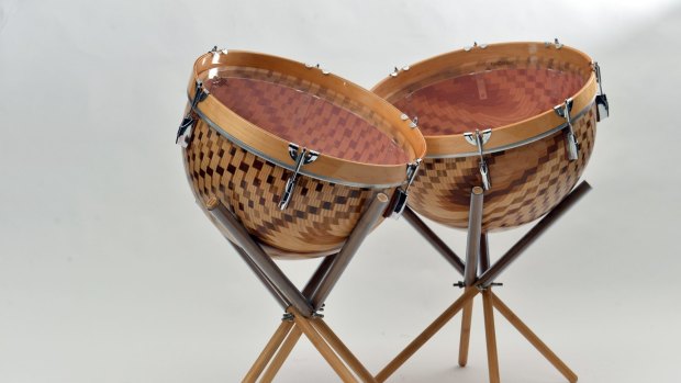 Success: former Haileybury College student Sol Dasika designed and made these wooden timpani drums during his Product Design and Technology course last year. They are now on display at Melbourne Museum along with other students' works. 