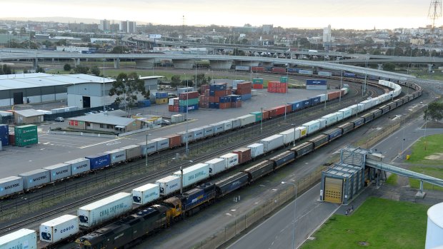 The 'Grain Train' during its journey from Piangil to The Port of Melbourne the train arrives at The Port of Melbourne in the early hours- to go with Darren Gray story Photo Pat Scala The Age Monday the 17th of June 2013