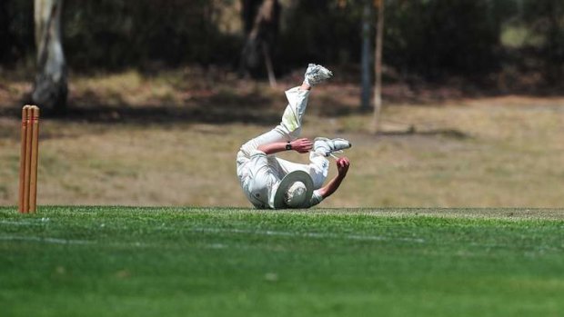 Tuggeranong's David Pullem takes a catch yesterday.