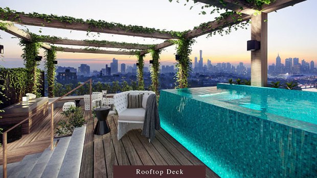 An artist's impression of the rooftop deck from the proposed Yarra House development.