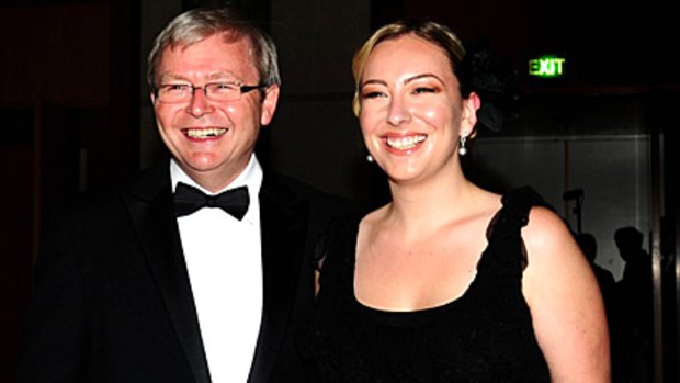 Former PM Kevin Rudd with daughter Jessica at this year's Parliament House mid-winter ball.