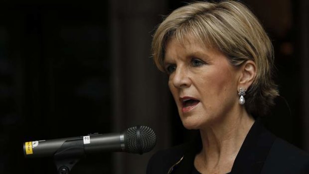 Foreign Minister Julie Bishop was accosted by protesters at a conference in Melbourne.