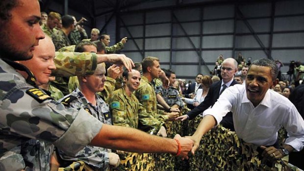 ''Americans have bled with you for this progress'' &#8230; Barack Obama addresses Australian troops in Darwin yesterday.