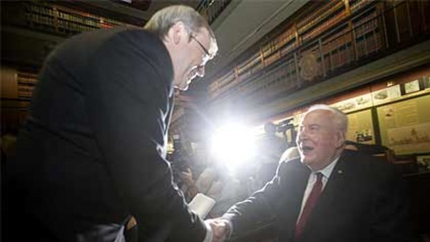 Former Labor prime ministers Kevin Rudd and Gough Whitlam.