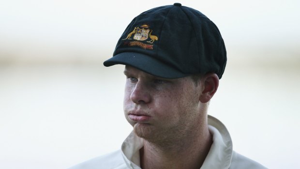 Troubled: Steve Smith heads to the shed for lunch on day five.