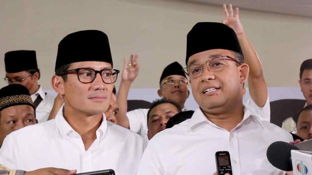 Jakarta's next governor Anies Baswedan (right) and vice governor Sandiaga Uno. 