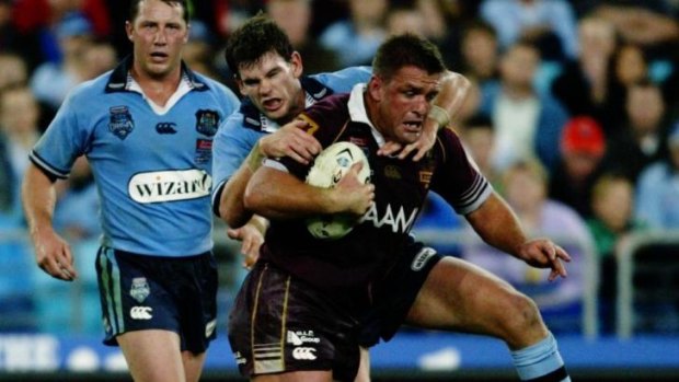 Shane Webcke, the benchmark prop of his era, takes on the Blues in 2004.