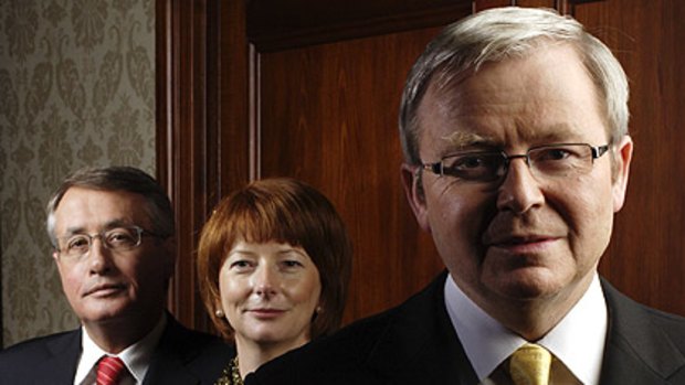 Glory days ... Wayne Swan, Julia Gillard and Kevin Rudd photographed shortly after Rudd became prime minister in 2007.
