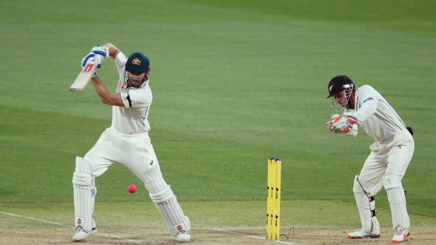 Shaun Marsh blazes away on the off side on his way to a crucial 49 for Australia.