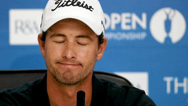 Adam Scott faces the media after losing last month's British Open by a shot.