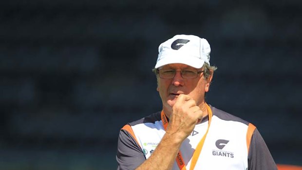The thinker: Kevin Sheedy watches the Giants train this week at Blacktown.