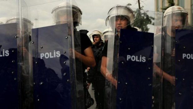 Blockade: Police officers blocked off Taksim Square.