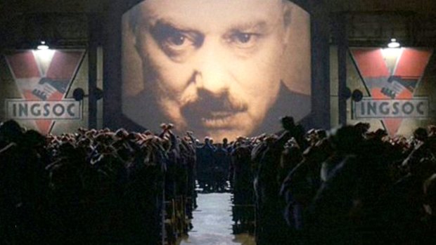 A still from the movie 1984: ''A world in which the government insists that reality is not "something objective, external, existing in its own right" but rather, "whatever the Party holds to be truth is truth."