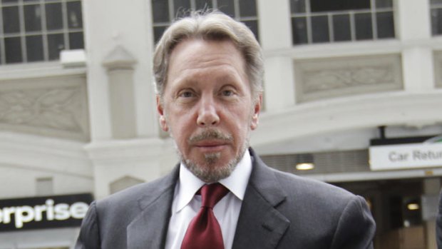 Oracle CEO Larry Ellison arrives for a court appearance in San Francisco on Tuesday April 17, 2012.