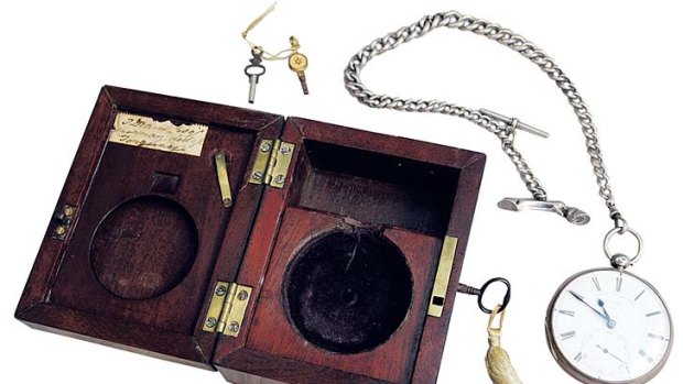 Mystery box ... it took some research to establish that this mahogany watch case was used by the driver of a brougham carriage. It has been dated to 1831, the property of railway surveyor Thomas Drane Esq. of Torquay, England.