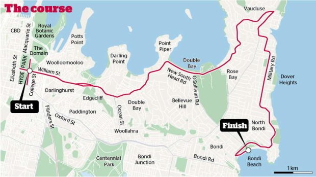 The course for the <i>Sun-Herald</i> City2Surf on Sunday.