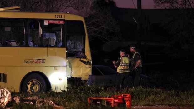 'Chaos' ... a school bus and a prime mover collided.